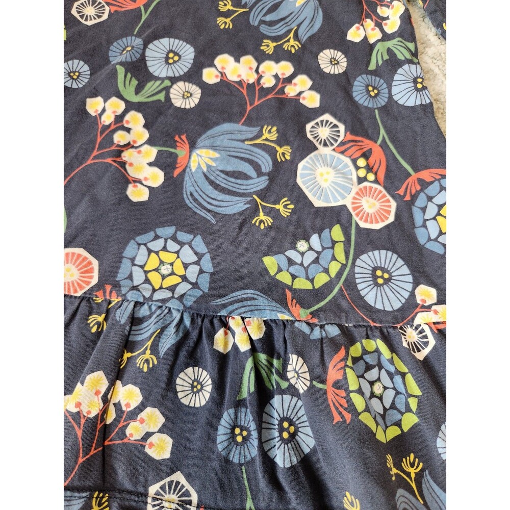 Tea Girls Long Sleeve Floral Print Ruffle Long Sleeve Dress blue size 5 - Picture 3 of 10